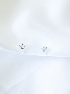 silver tiny crown stud clipon earrings