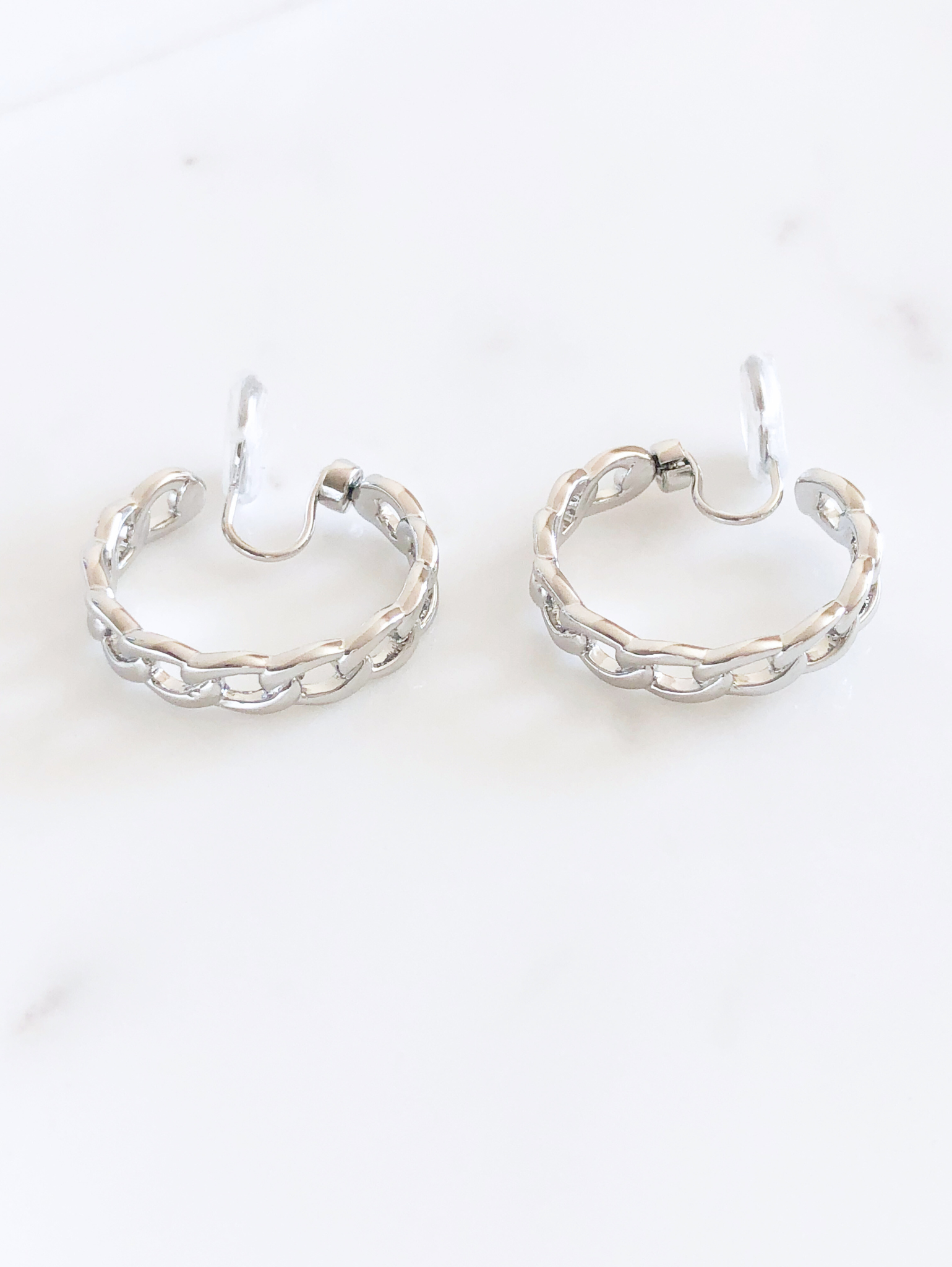 Sterling Silver Curb Chain Hoops - Silver