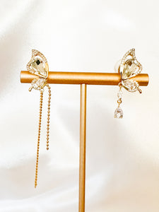 gold half butterfly wing dangle clipon earrings