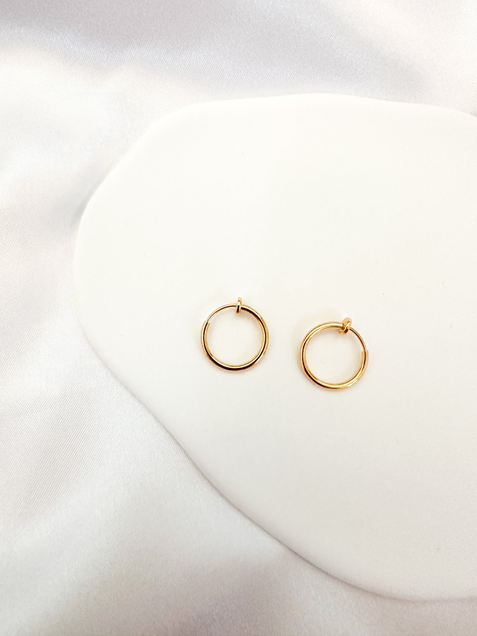 15mm dainty gold clipon hoop earrings