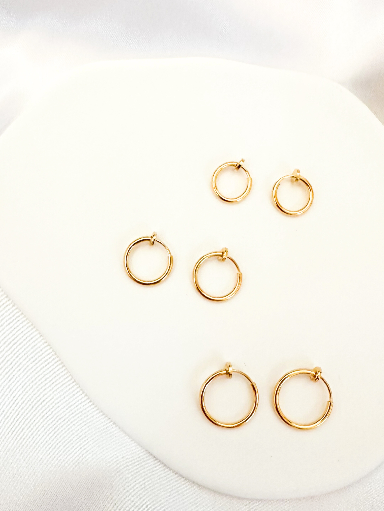 11mm, 13mm, 15mm gold sliding spring clipon hoop earrings