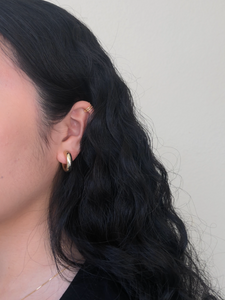 mini gold clip on hoop earrings with mosquito clip on model