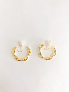 gold twisted clip on hoop earrings with silicone cushion