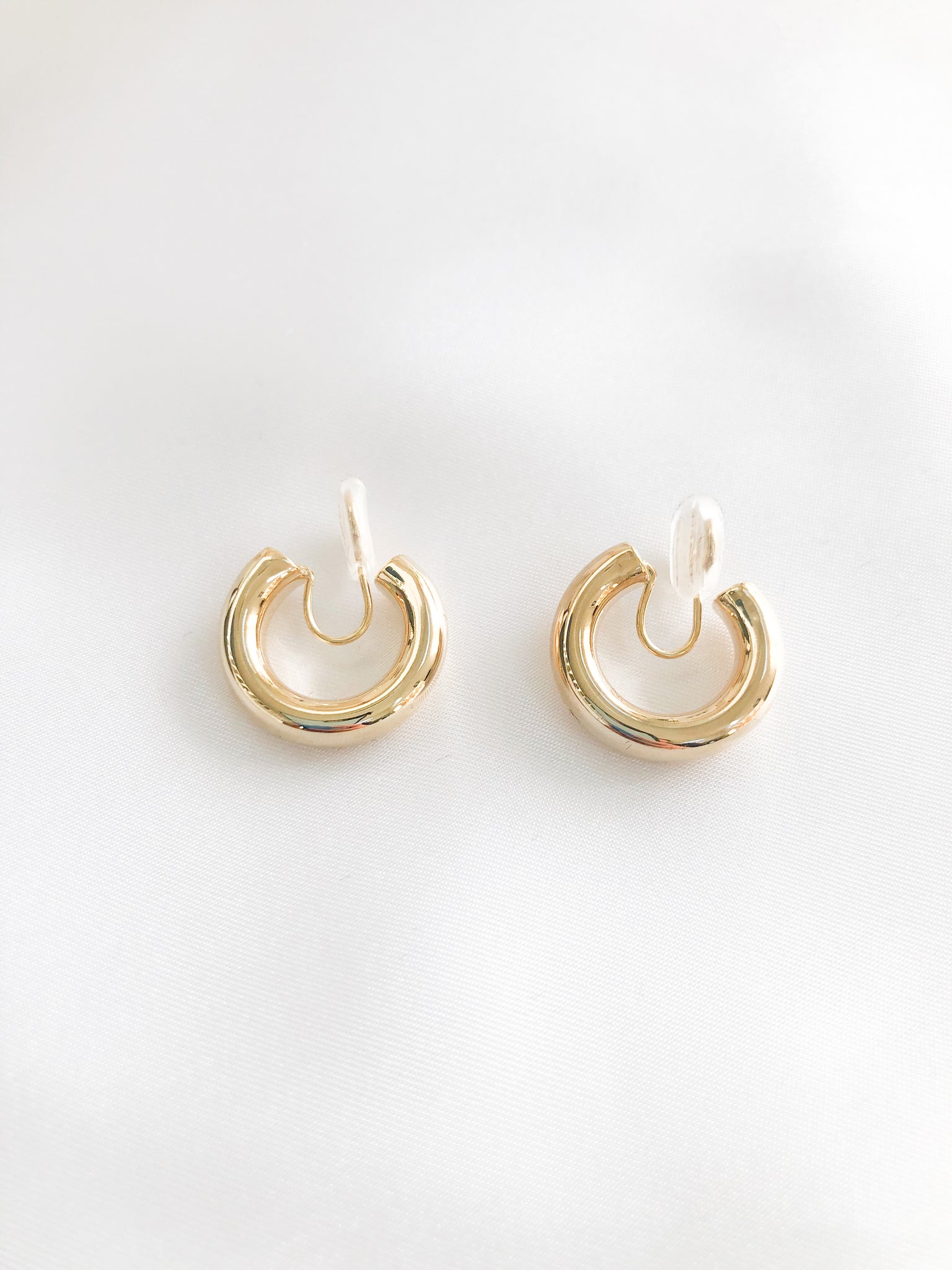 gold color chunky clip on hoop earrings