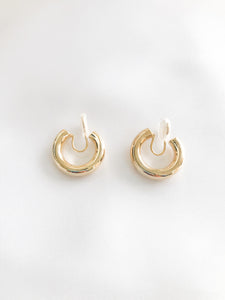gold color chunky clip on hoop earrings