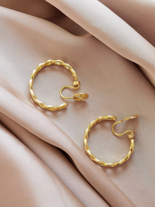 gold clip on link hoop earrings